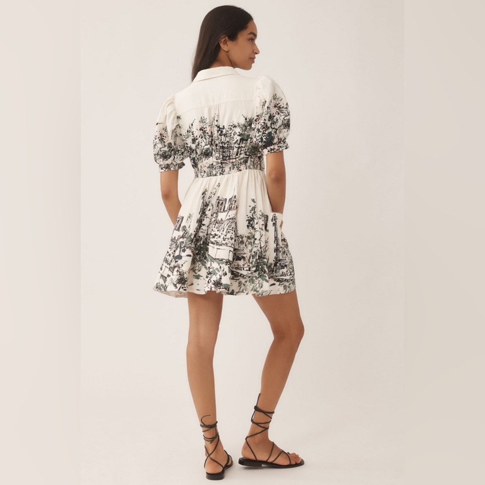 Anthropologie Linen Short-Sleeve Collared Mini Shirt Dress - Picture 2 of 4